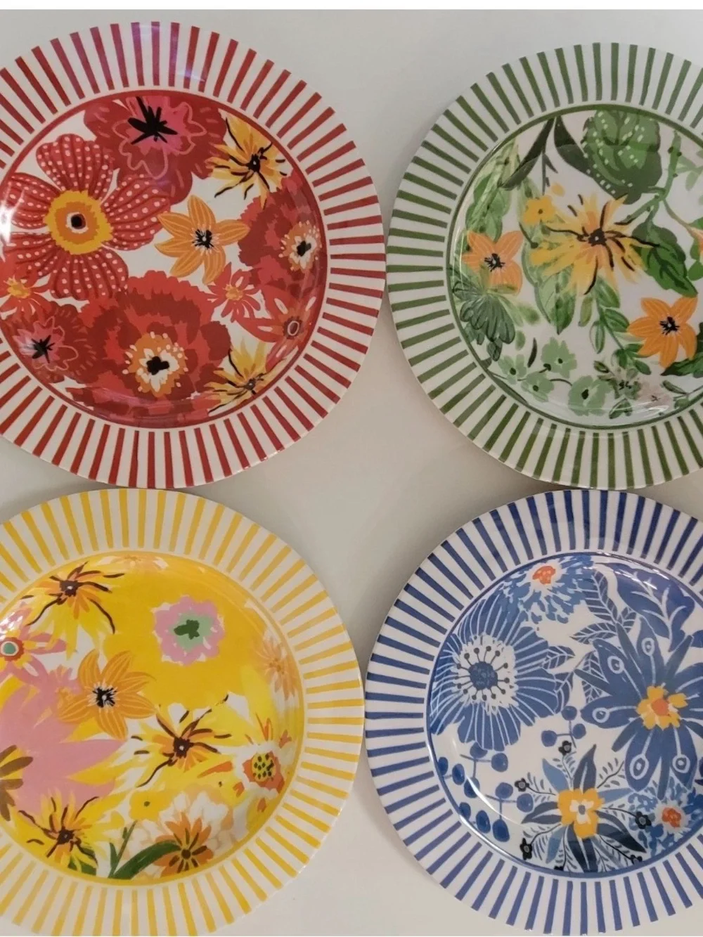 Hobby Lobby Floral & Striped Melamine 11” Dinner Plates Summer Vibrant 4pk Set